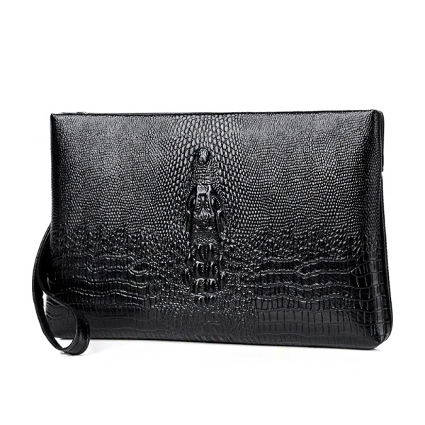 Trendy Crocodile Pattern Soft Leather Clutch Men's Large - black - Image 2